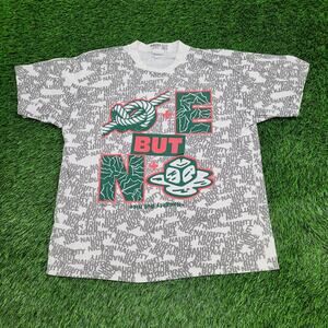 Vintage Funny Naughty But Nice AOP Shirt Large 21x26 White Gray